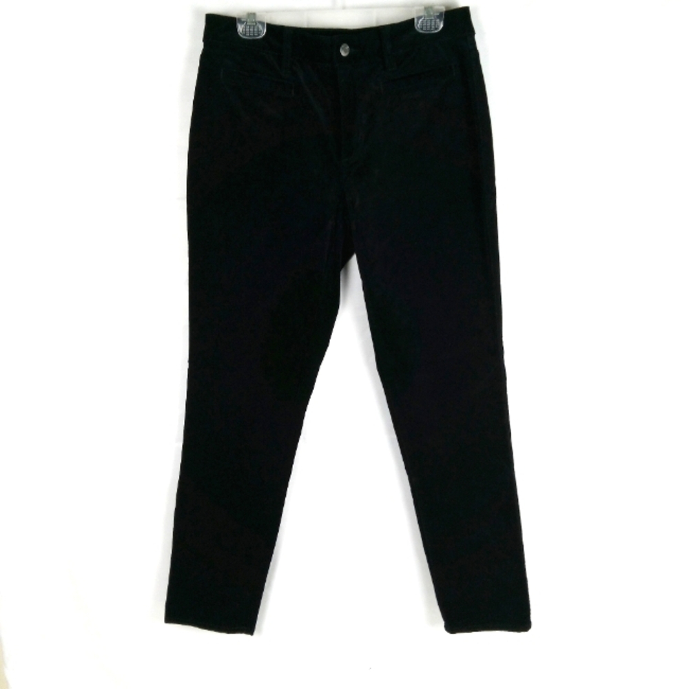 Lands End Women Velvet Pants Size 10 Petite Black Mid Rise Slim Flat Front